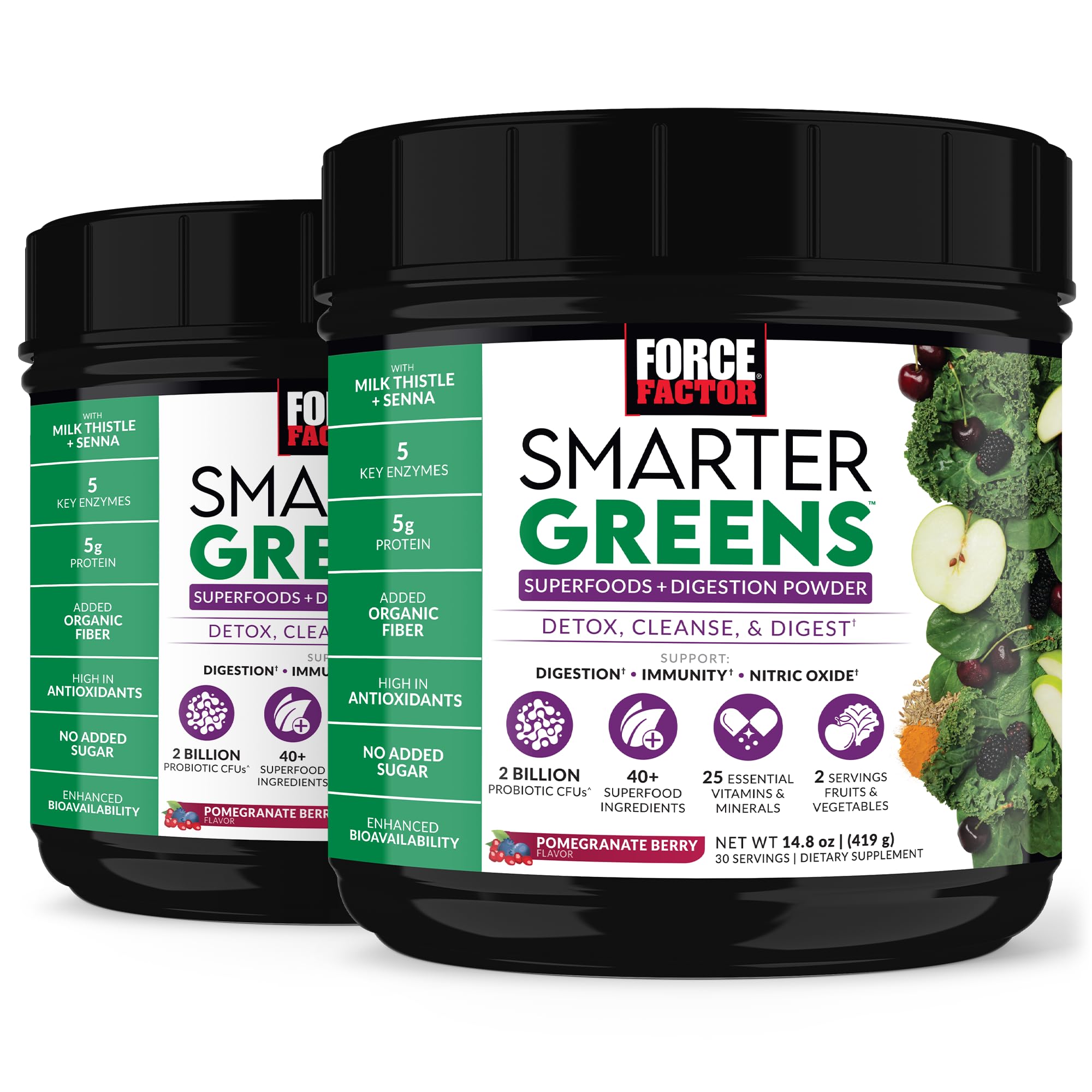 Force Factor Smarter Greens Superfoods Powder to Support Digestion, Gut Health, Bloating, Greens Powder with Probiotics, Prebiotics, Digestive Enzymes, & Adaptogens, Pomegranate Berry, 60 Servings