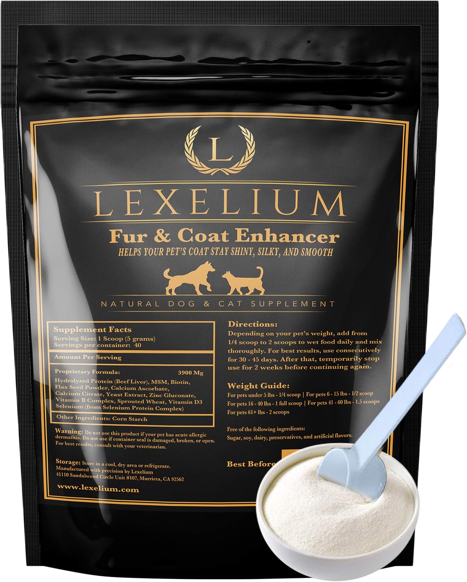 Dermatitis Skin and Coat Supplement for Dogs and Cats - Promotes Healthy Skin and Fur for Dogs and Cats - Helps w/Itch, Dry Skin + Other Symptom - Natural Vet-Approved Powder Formula - 200G