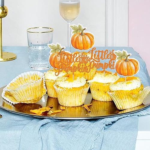 Miniatura 10 de Paquete de 24 adornos de calabaza con purpurina para cupcakes con purpurina para el primer cumpleaños, decoración de pasteles de Halloween para