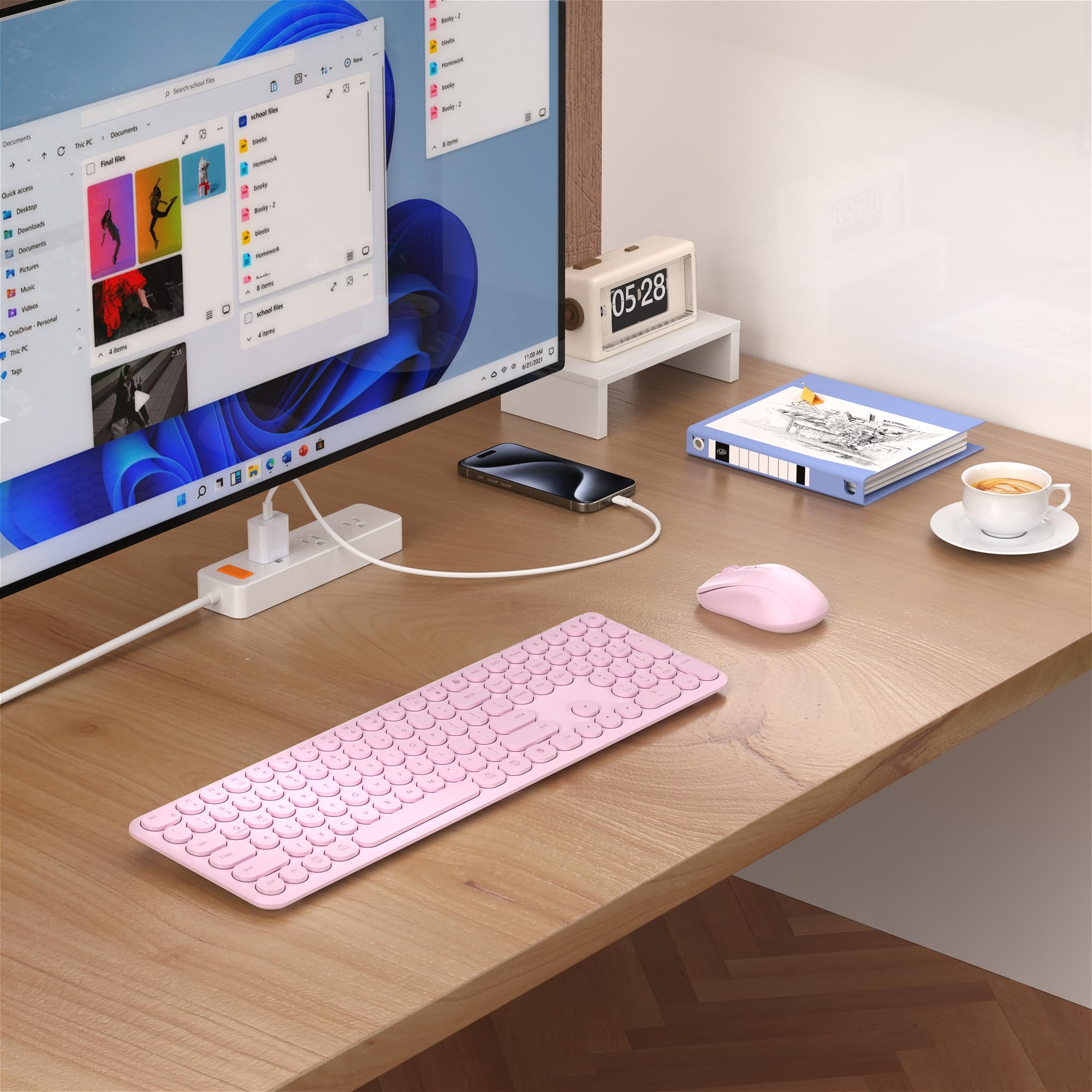 Wireless Keyboard and Mouse Set – MPTOG Full-Sized 110Pcs Slim Round Key Design, Quiet Typing, Adjustable DPI Ergonomic Mouse, Wireless Combo for PC, Mac, Laptop, Tablets(Sakura Pink)