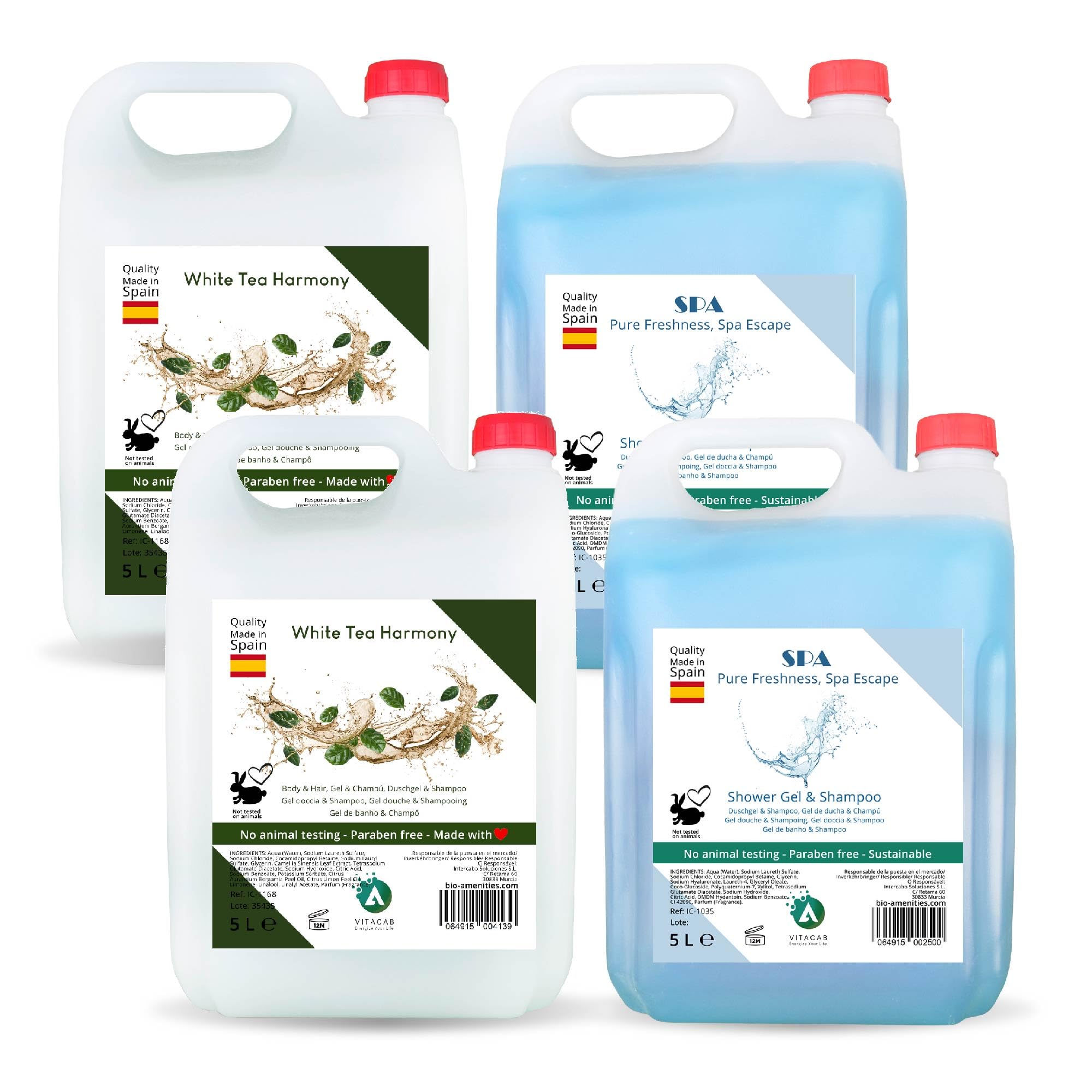Set 4 x 5 L: 2 x Gel Doccia & Shampoo SPA Pure Freshness + 2 x White Tea Harmony • Formula 2 in 1 Corpo e Capelli • Ricariche Professionali per Dispenser • Freschezza Quotidiana