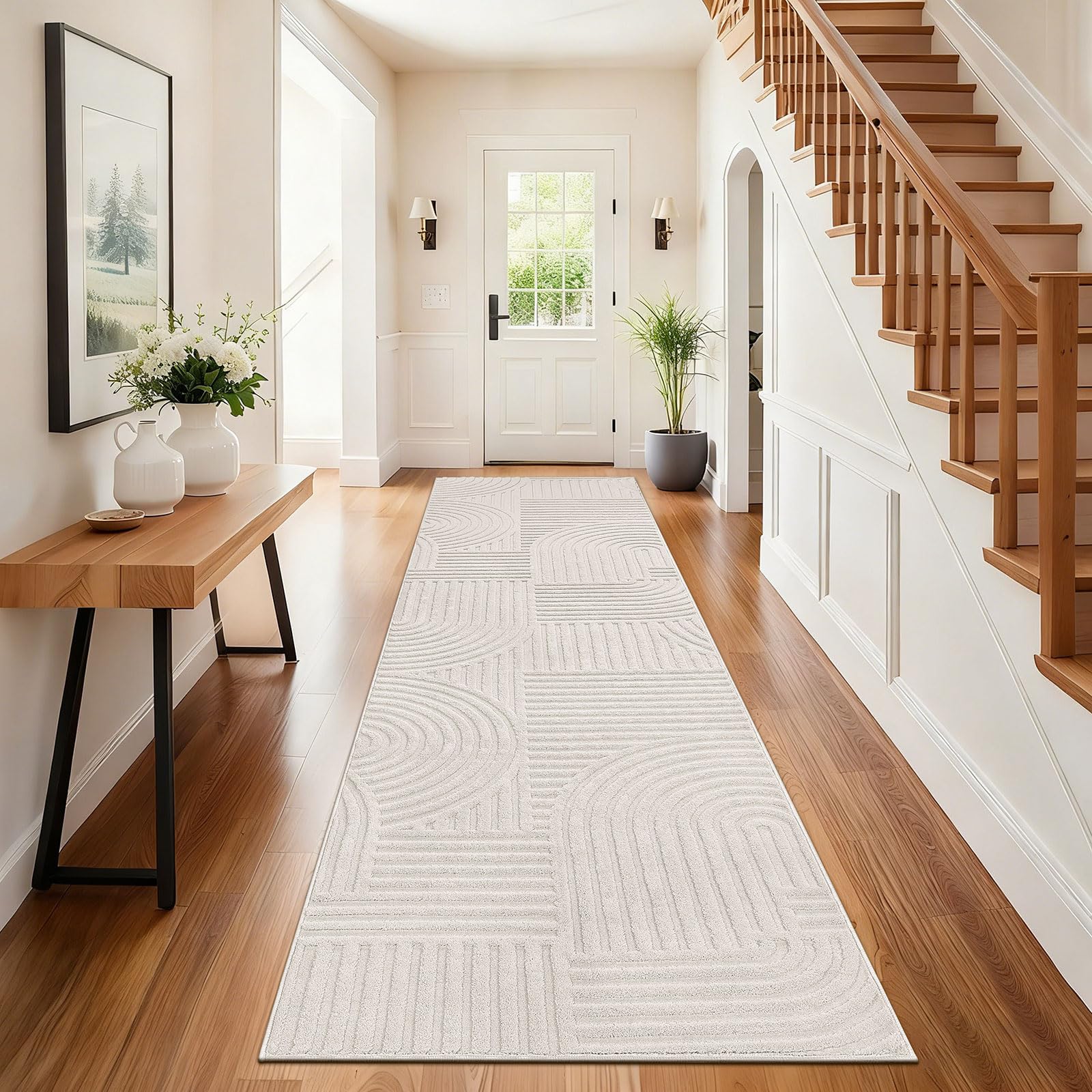 SHACOS Hallway Runner Rug 80x400 cm Non Slip Hall Runner Rug Washable Boho Extra Long Carpet Runners for Hallway Kitchen Entryway Laundry, Beige
