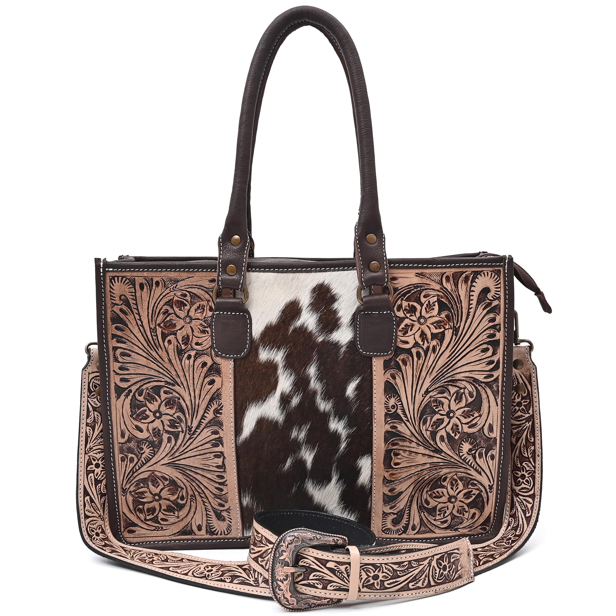 MerbaaWomen Natural Cowhide Leather Hand Bag With Adjustable Detachable Strap Leather Massenger Handbag Purse Sling Bag