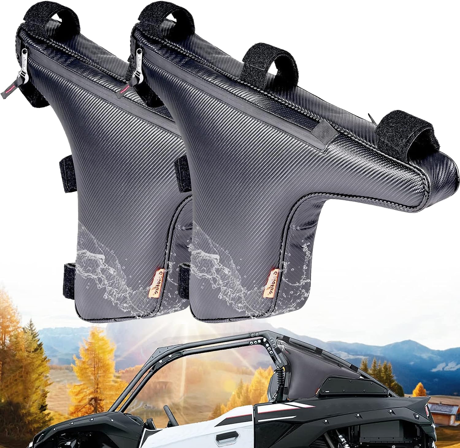 2 Pack for Kawasaki Teryx KRX 1000 UTV Roll Bar Triangle Storage Bag, Double Zipper Side by Side Bags Roll Bar Gear Bag, Compatible 2020-2024 Models (Black x2)