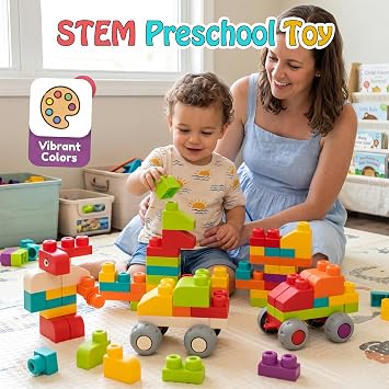 100 PCS Soft Building Blocks for Toddlers Aged 2 3 4 5 6 Years Old, Large Blocks with Storage Box - STEM Preschool Toy for Early Childhood Education, Birthday Gift for Boys Girls