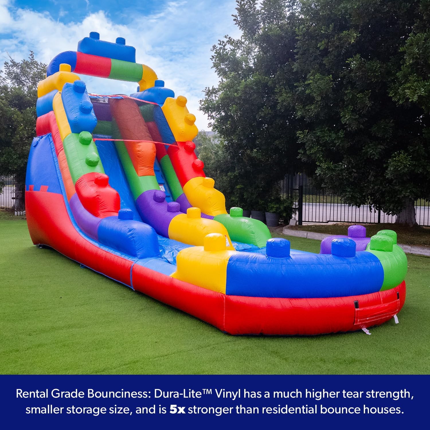 HeroKiddo 16ft Tall Block Party Inflatable Water Slide with Attachable Pool & Blower, 26ft Long Commercial Grade PVC, Heavy Duty Wet/Dry Slide for Kids & Adults, Front Load Entry for Easy Supervision