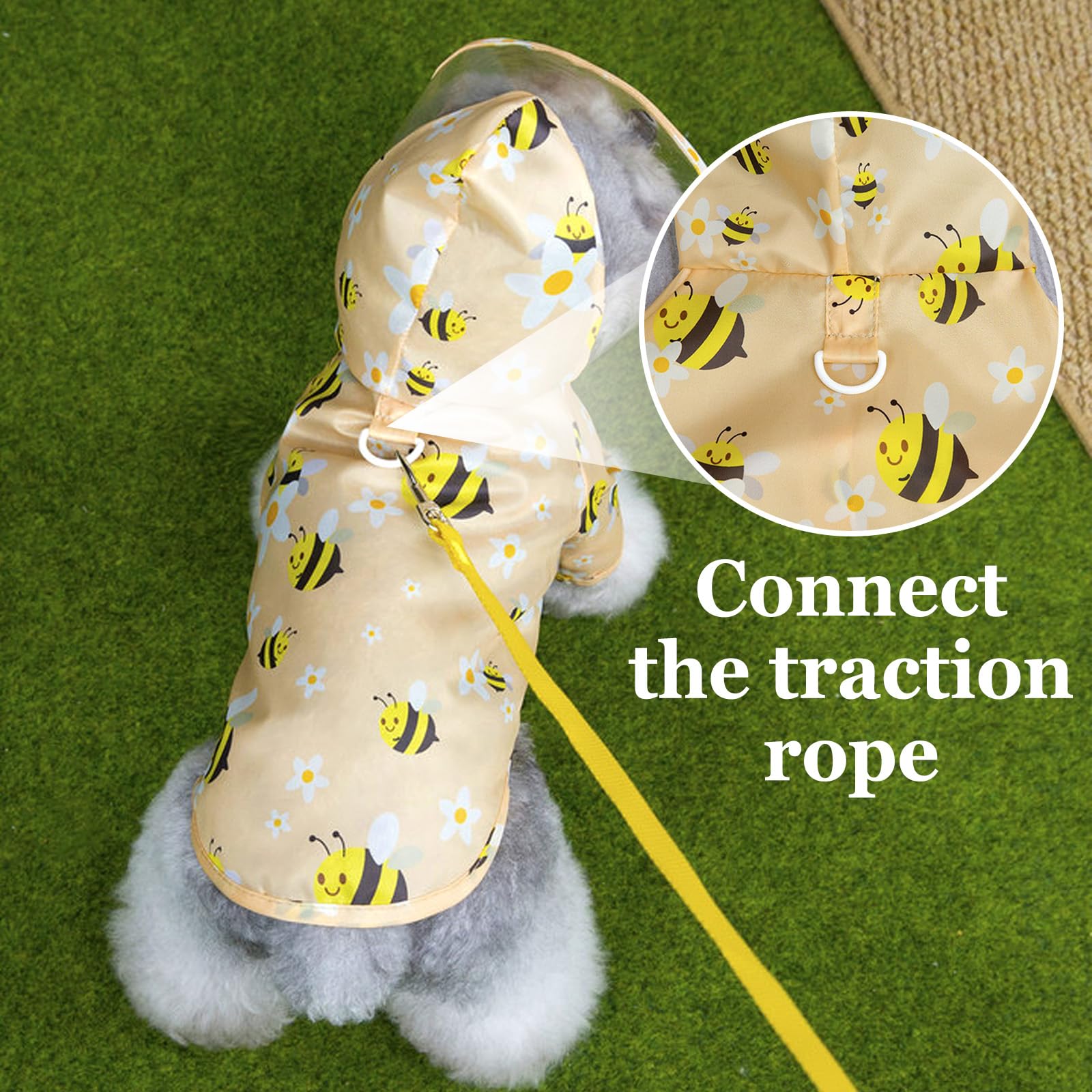 Impermeabile Cane, Impermeabile per Cani Cappotto Ape Gialla, Ultraleggero Cappotto con Cappuccio, Antipioggia Ultraleggero Cane con Tessuto Premium Idrorepellente per Cani di Piccola