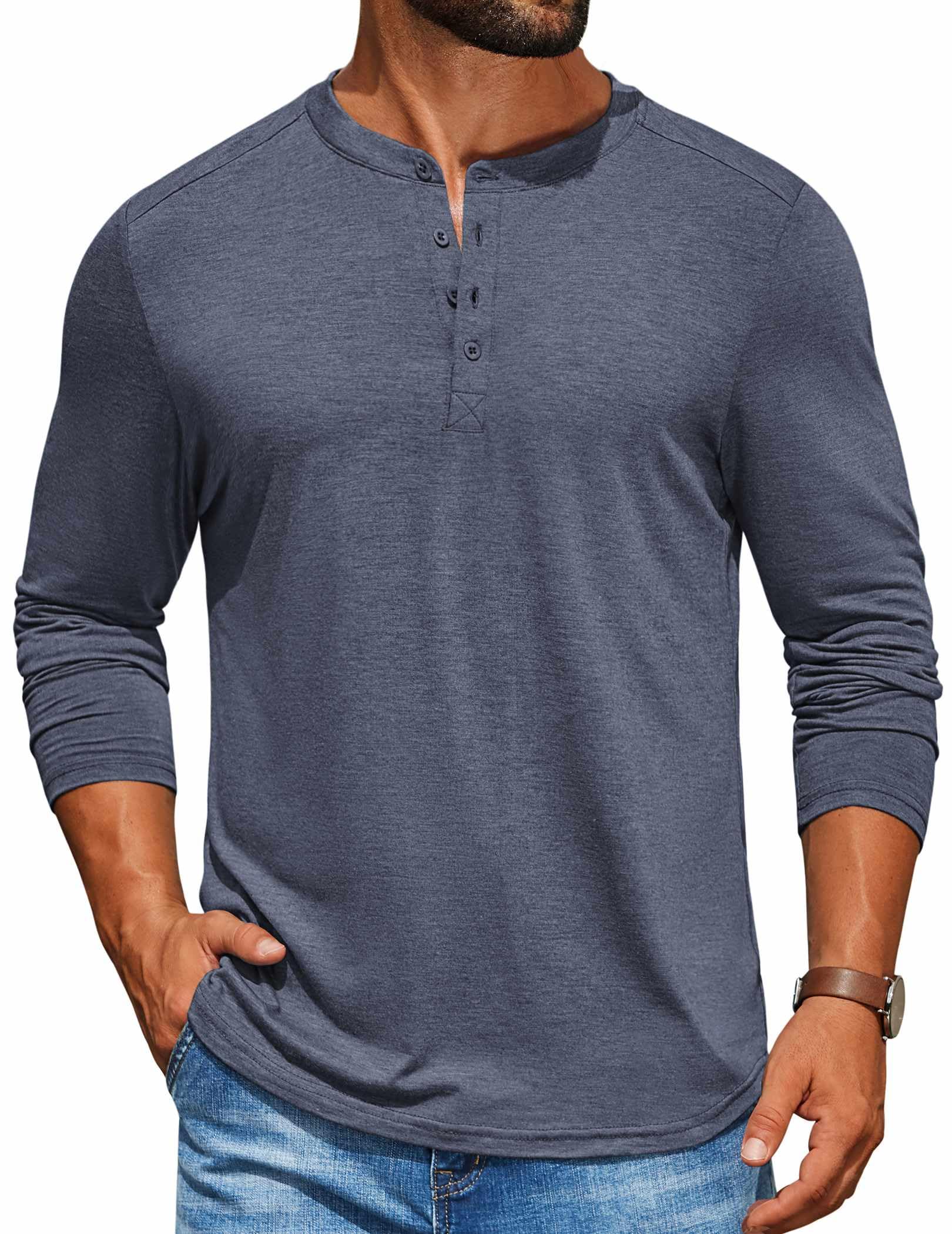 COOFANDY Henley, maglietta da uomo a maniche lunghe, leggera, alla moda, casual