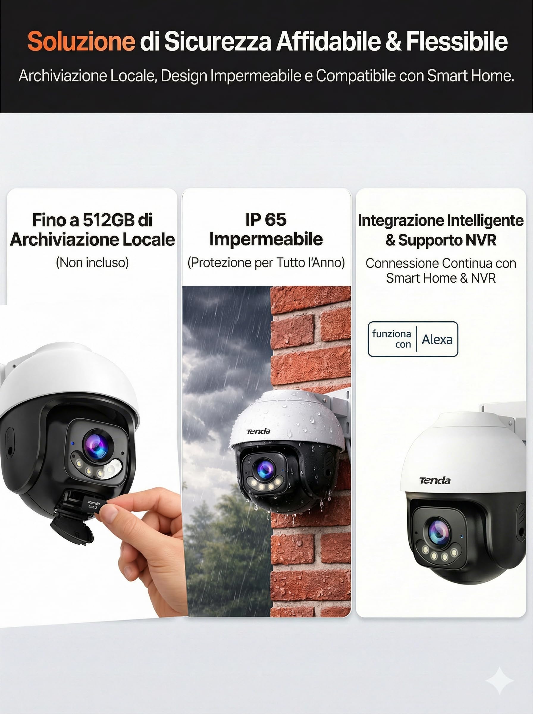 Tenda 5MP 3K Telecamera Wi-Fi Esterno, Wi-Fi 6 Videocamera Sorveglianza Esterna con Visione Notturna a Colori, 360° PTZ Auto Tracking, Rilevamento Umano/Veicoli AI, Solo 2.4GHz WiFi, Compatibile Alexa