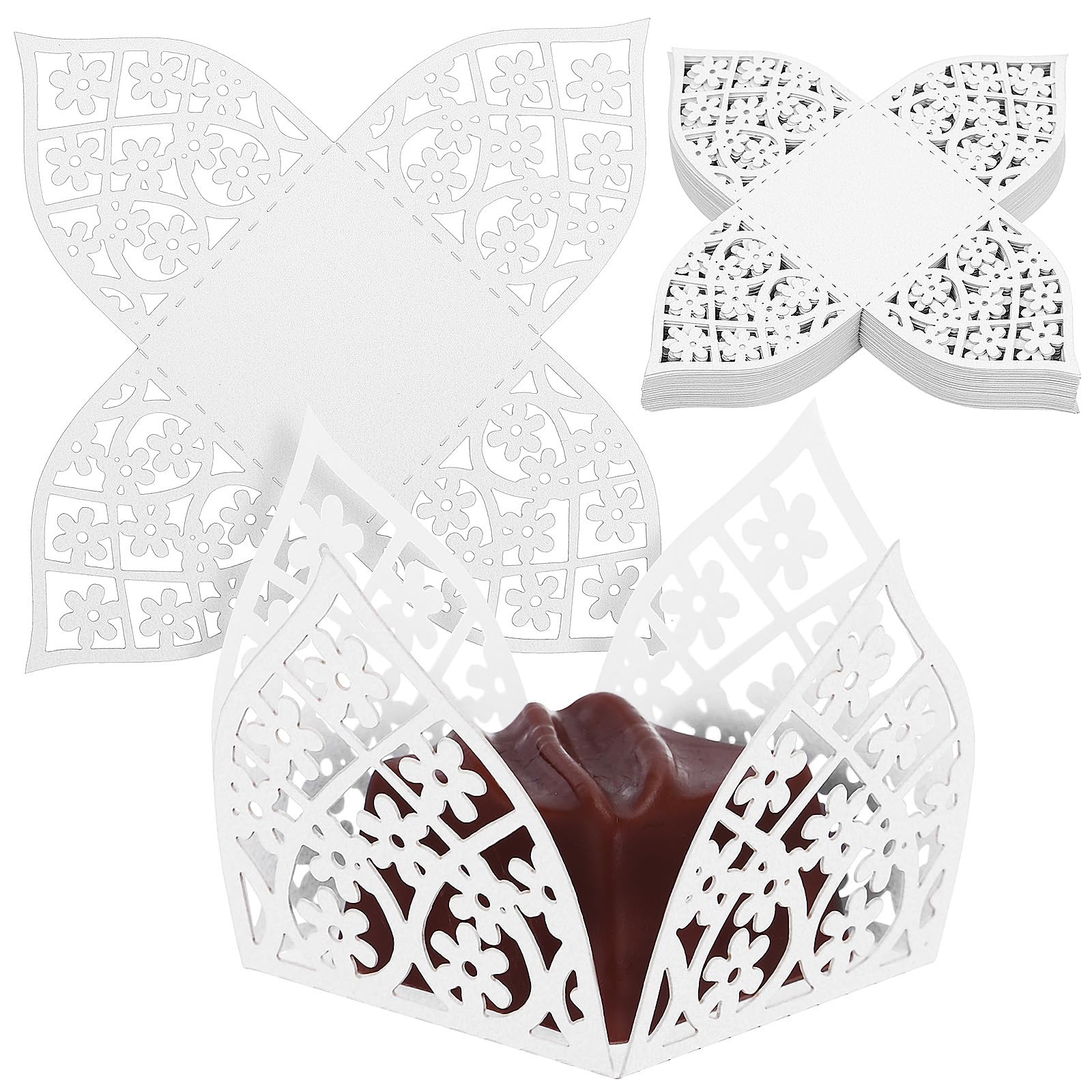 Mini caissettes carrées cupcakes blanche dentelle creuse lot 50