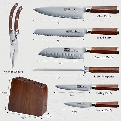 Miniatura 6 de HOSHANHO Juego de cuchillos de 8 piezas con bloque magnético, juego de cuchillos de cocina de acero de alto carbono ultra afilados, juego de bloques