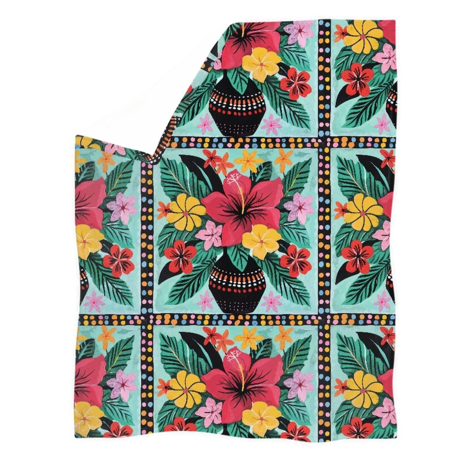 Coperta vintage con ibisco tropicale per divano, sedia, inverno, autunno, divano, copriletto, soggiorno, camera da letto, rettangolare, leggera, morbida, pelosa, per letto matrimoniale, verde