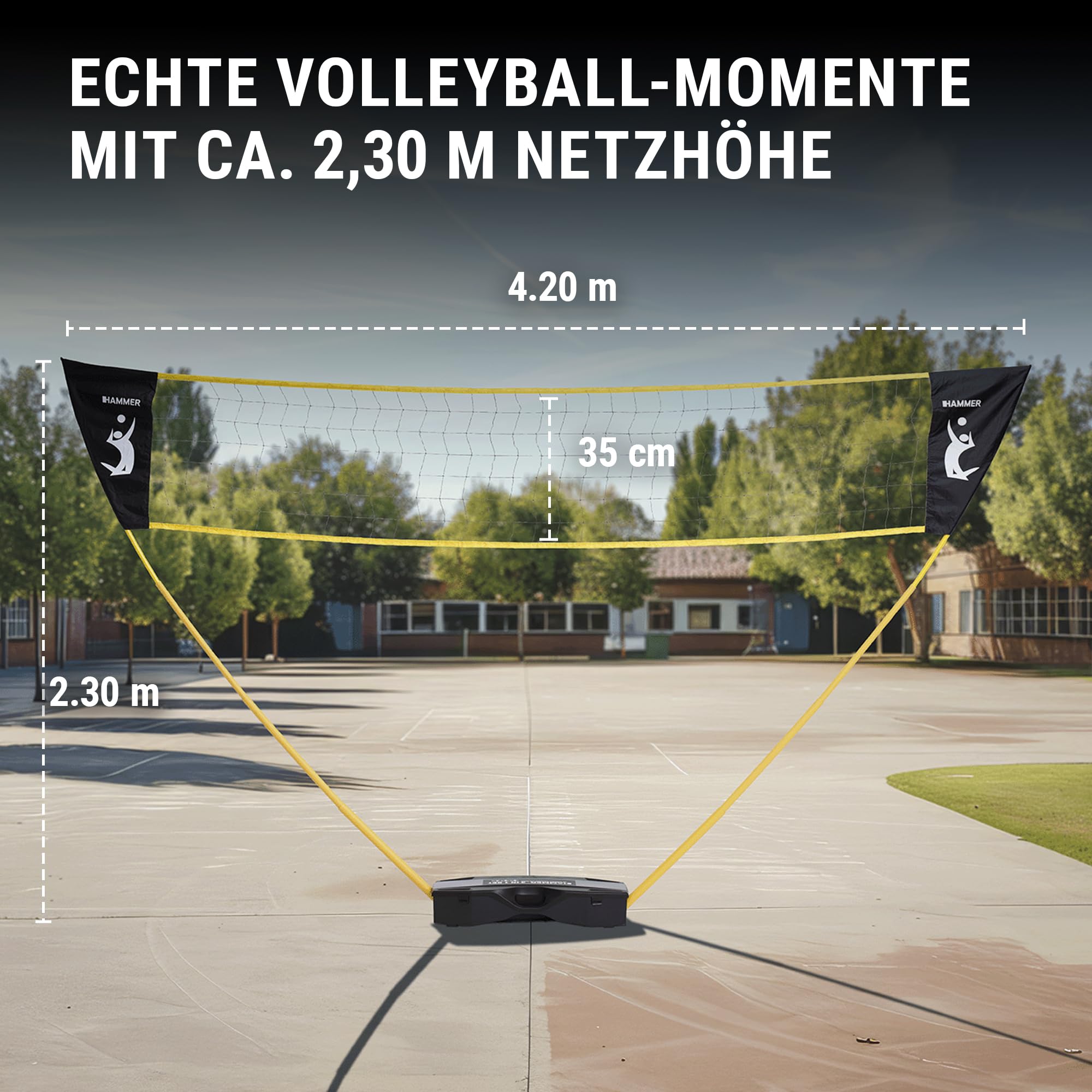 HAMMER Volleyball Netz Set - Volleyball-Set mit Tragekoffer, Pfostenständer, Courtline und Bodenheringe, Leichter Aufbau, Volleyball-Zubehör Spaß für jung und alt