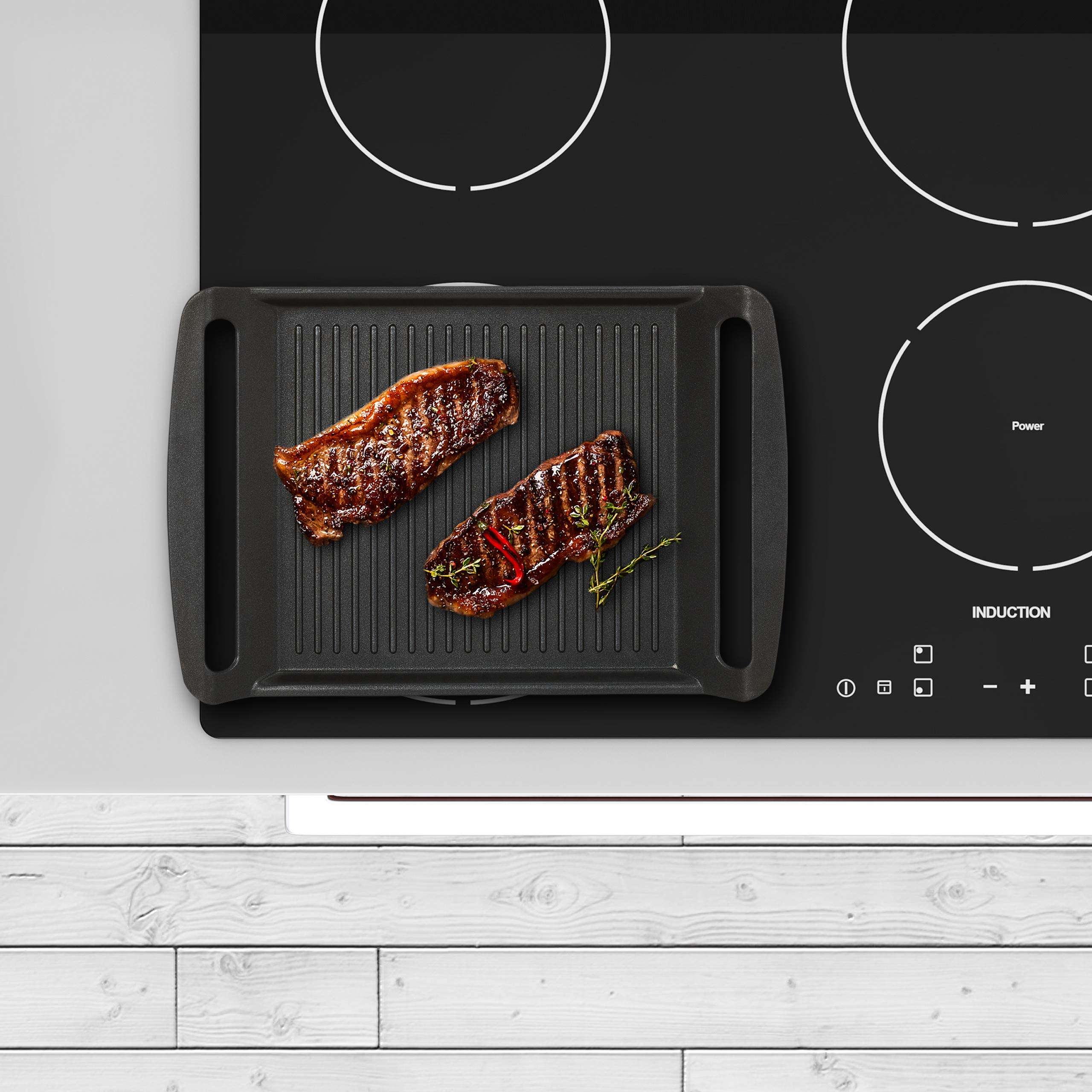 Relaxdays Piastra di Cottura, per Fornelli di Vetro e Elettrici, Grigliare Carne Pesce Verdura LxP 23x26 cm, Antracite