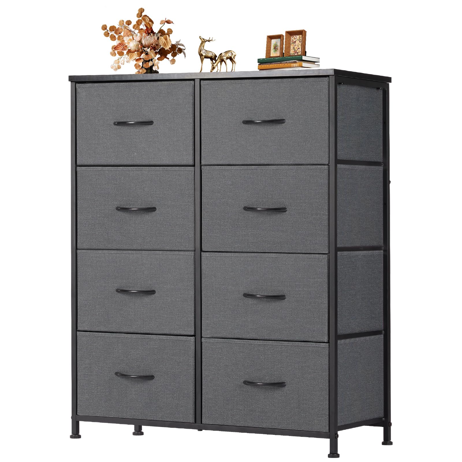 Atilioo Dresser for Bedroom with 8 Drawers, Anti-Tip Tall Fabric Chests Storage Organizer Tower Furniture with Wooden Top Metal Frame for Clothes,