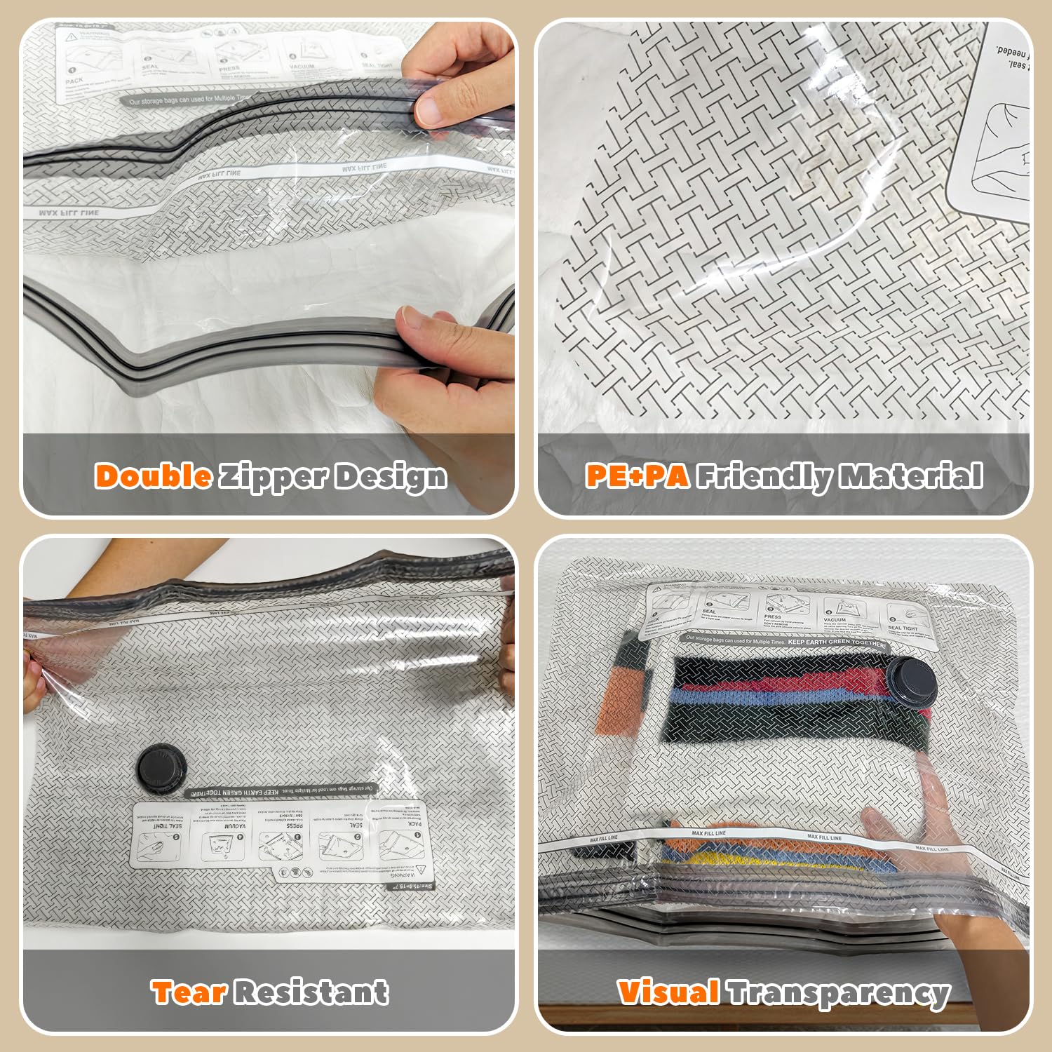 Sacchetti sottovuoto a compressione, confezione da 15 sacchetti sottovuoto riutilizzabili da viaggio con pompa wireless, 3 dimensioni salvaspazio, sacchetti sottovuoto per vestiti, include una borsa