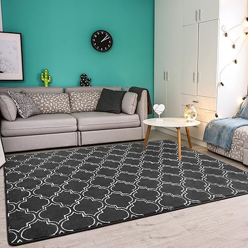 Vista 82 de Chicrug Alfombra geométrica moderna para dormitorio, alfombra de interior de espuma viscoelástica, de 3 x 5 pies, alfombra mullida para sala de Azul