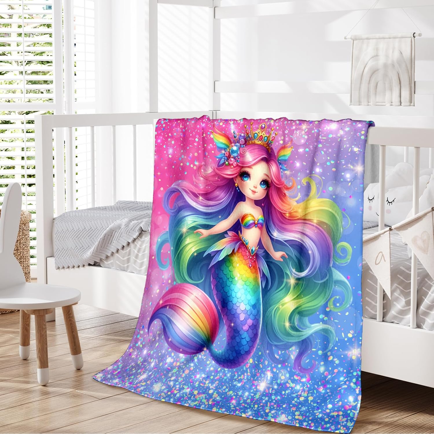 Mermaid Gifts for Kids Girls Blankets Gifts for Mermaid Lovers 6-8, 50x40 Inches Soft Cozy Warm Pink Glitter Animals Stuff Throws for Sofa Chairs Trip - Image 4