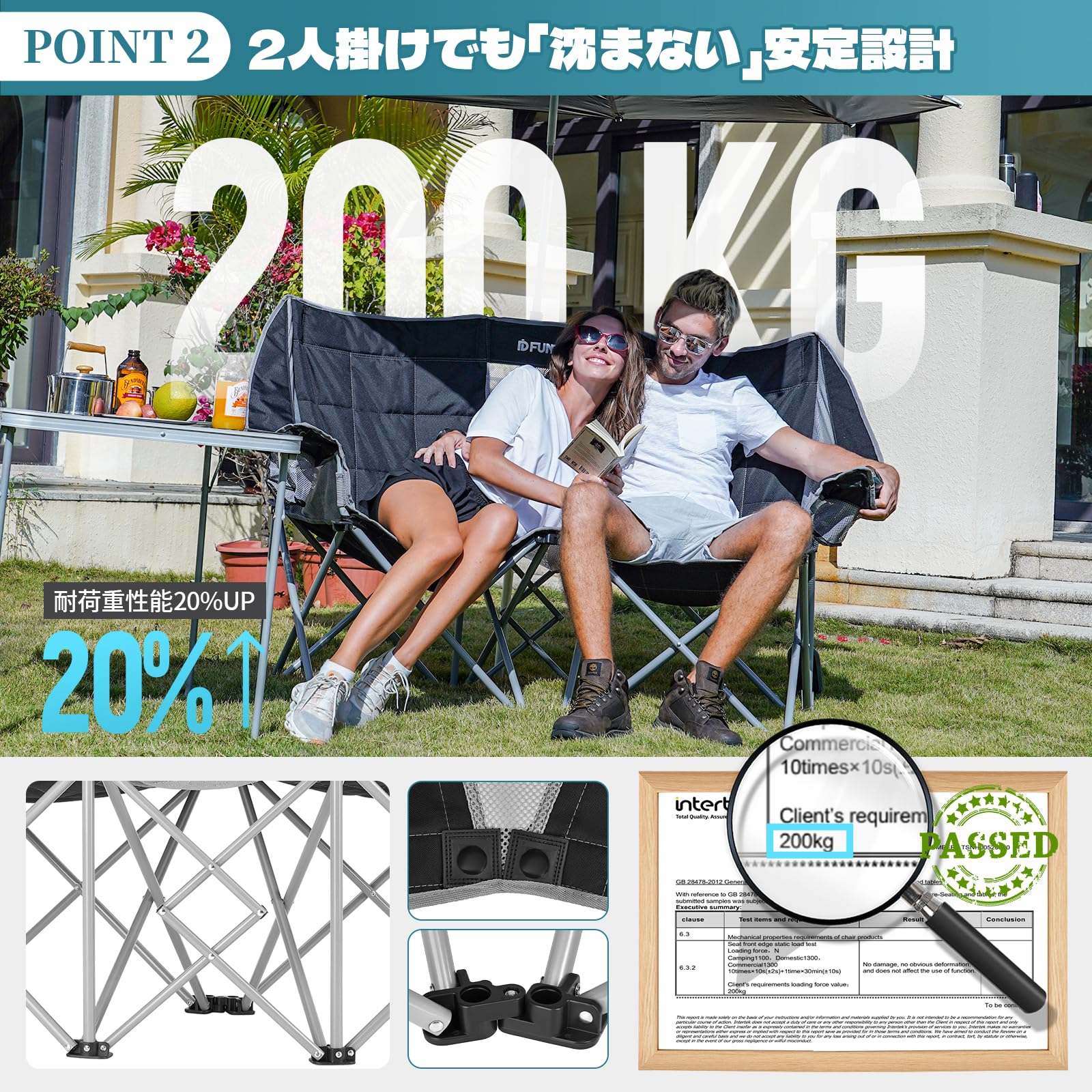 キャンプチェア アウトドアベンチチェア フォールディングチェア ドッグチェア Amazon.co.jp: FUNDANGO アウトドアチェア 二人掛け ダブルキャンプ