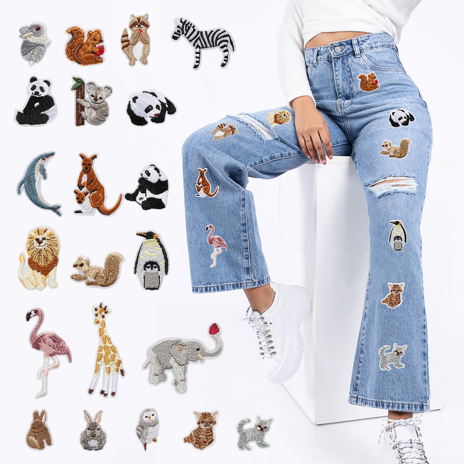 21 stuks dierenpatches om op te strijken, doe-het-zelf patches om op te strijken, heldere kleuren, geborduurde patches voor jeans, overhemden, kleding, rugzakken en handwerk