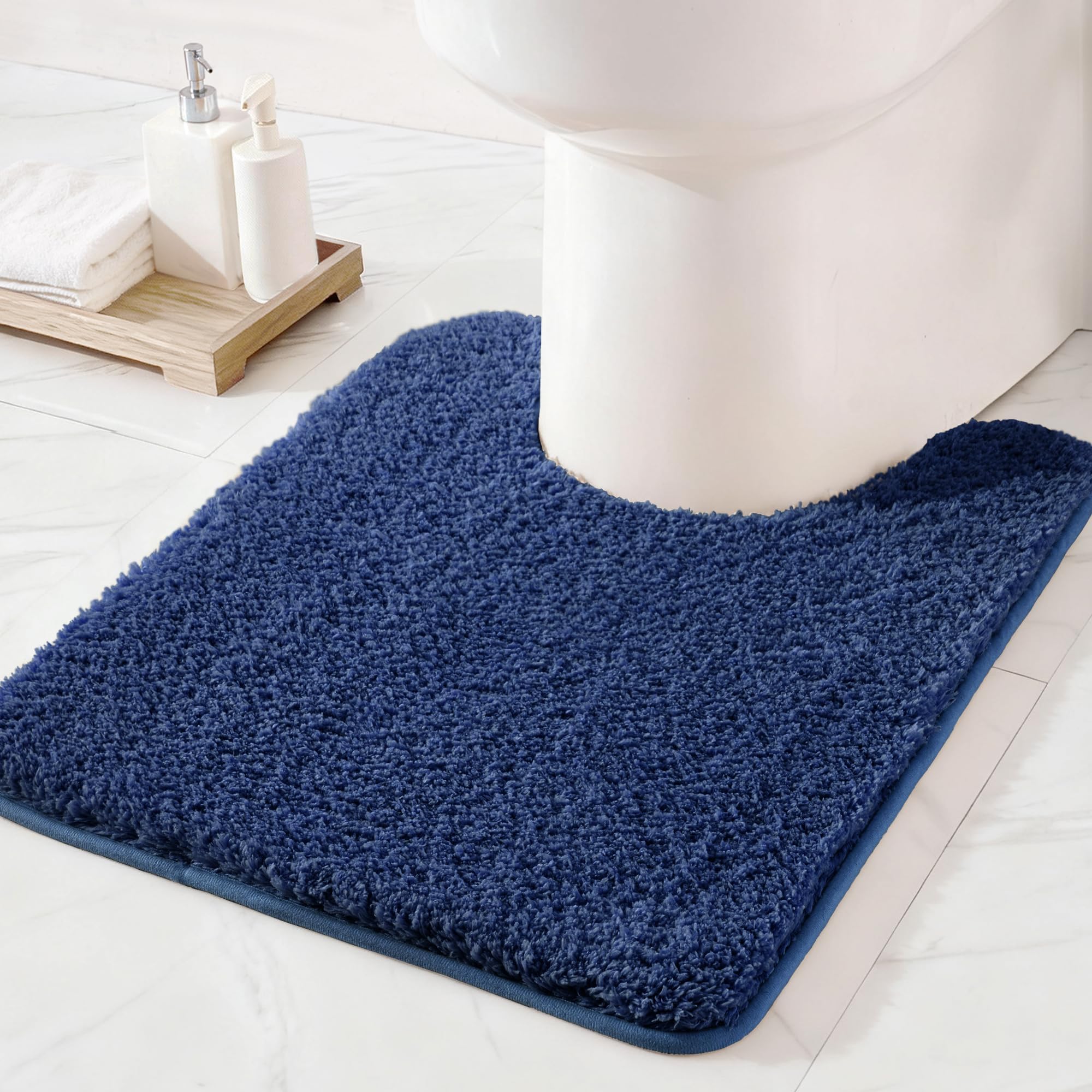 Exclusivo Mezcla Microfiber Toilet Mat U-Shaped 50x60 CM, Extra Soft Non-Slip Super Absorbent Bathroom Mats, Machine Washable Quick Dry Bath Rugs for Toilet Floor, Solid Navy Blue