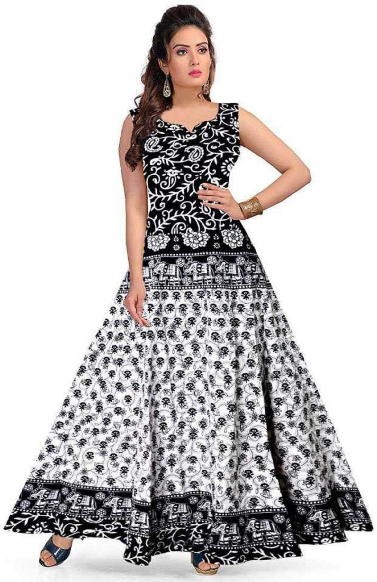disha industries Cotton Women's Maxi Long gown Jaipur Printed (Free Size Upto 44-XXL), Multicolor-picture-33