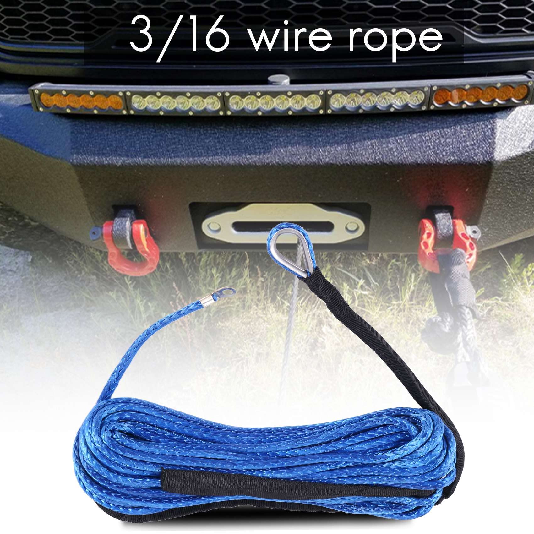 Corde de Câble de Ligne de Treuil Synthétique de 3/16 Po X 50 Po 7700 LB avec Manchon de Protection pour ATV Utv (Bleu)