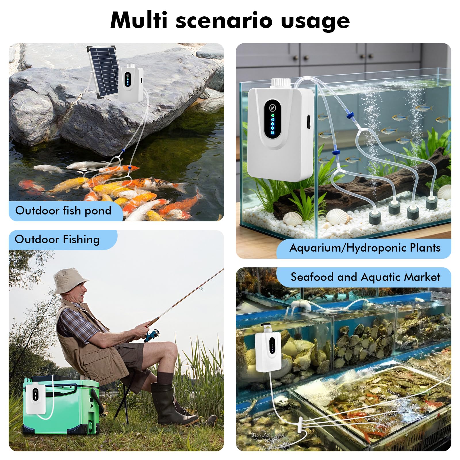 Bomba de oxígeno solar, bomba de aire solar, aireador de estanque Sol-AR de 6 W con batería de 6000 mAh, carga solar disponible y carga USB, oxigenador de acuario, aireador de pesca para estanque de