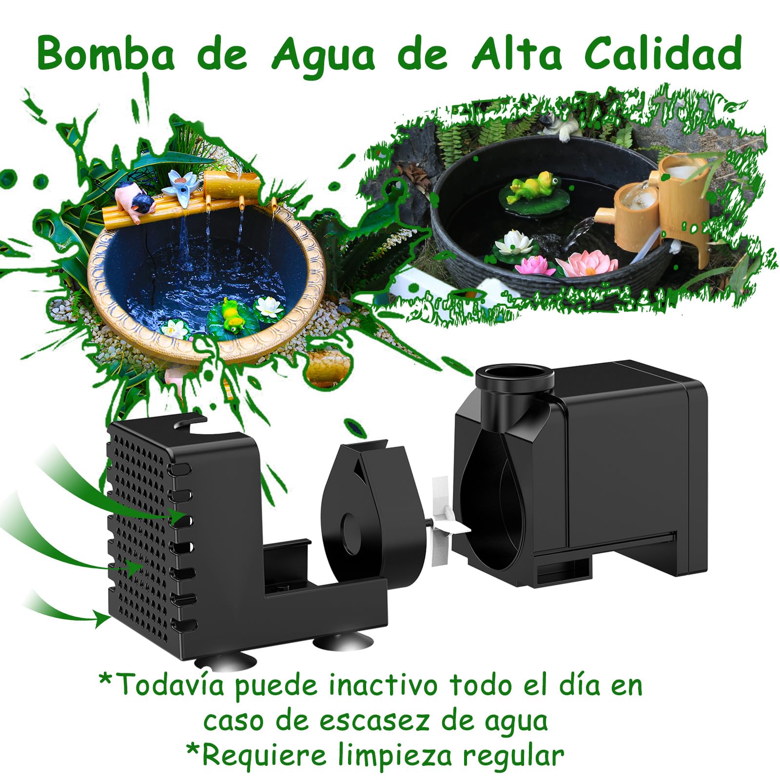 AMZtime 20W Fuente Solar Jardin Exterior Mejorada DIY Bomba de Agua Solar Soporte Ajustable para Baño de Pájaros, Acuario Jardín Fuente de Agua Decorativa