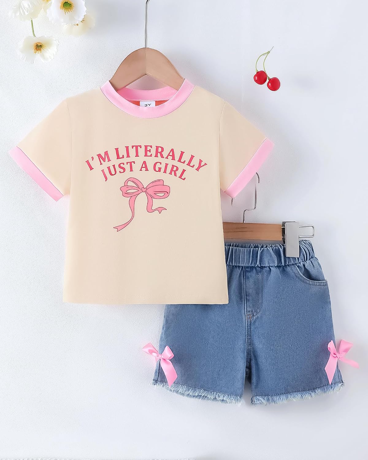 Jecson Toddler Girl Clothes Summer Cotton Print T-Shirt and Jeans Shorts Set Casual Girls 2 Piece Outfits Sets 2T-8Y