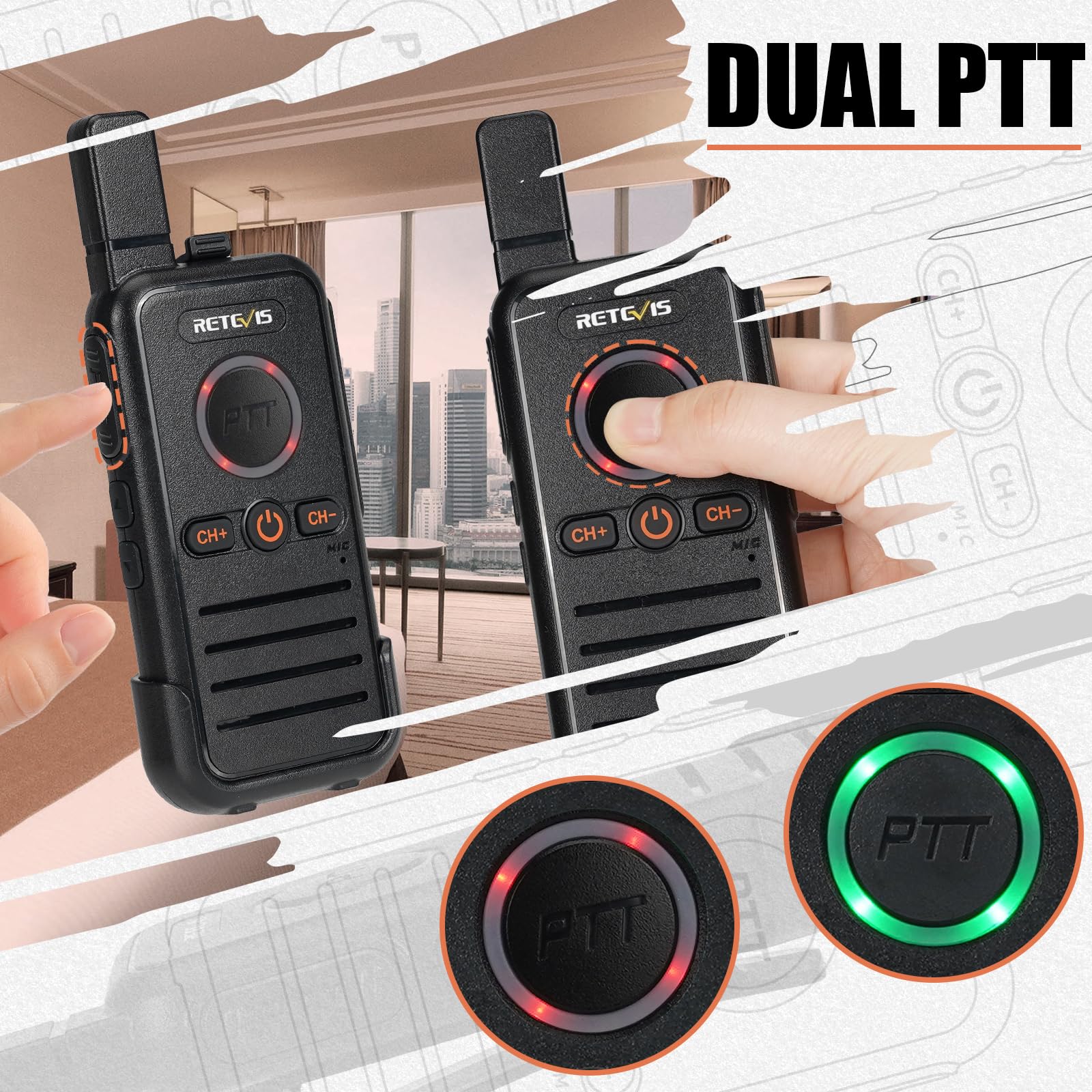 Retevis RB645 Walkie Talkie for Adults,PMR446 2 Way Radios with Dual PTT Simple Version, USB-C Charging, Vox - Image 2