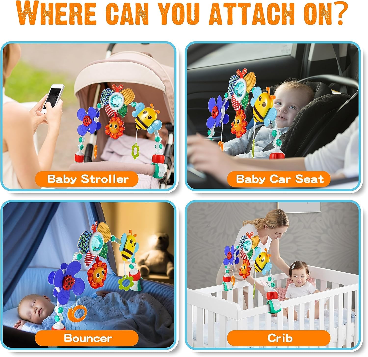 Arco de Juego para Cochecito, Juguetes Sensoriales Educativo con Sonajero, Juguetes sensoriales de Cuna de Abeja, Plegable Juguetes de Viaje,para Sillita del Coche La Cuna