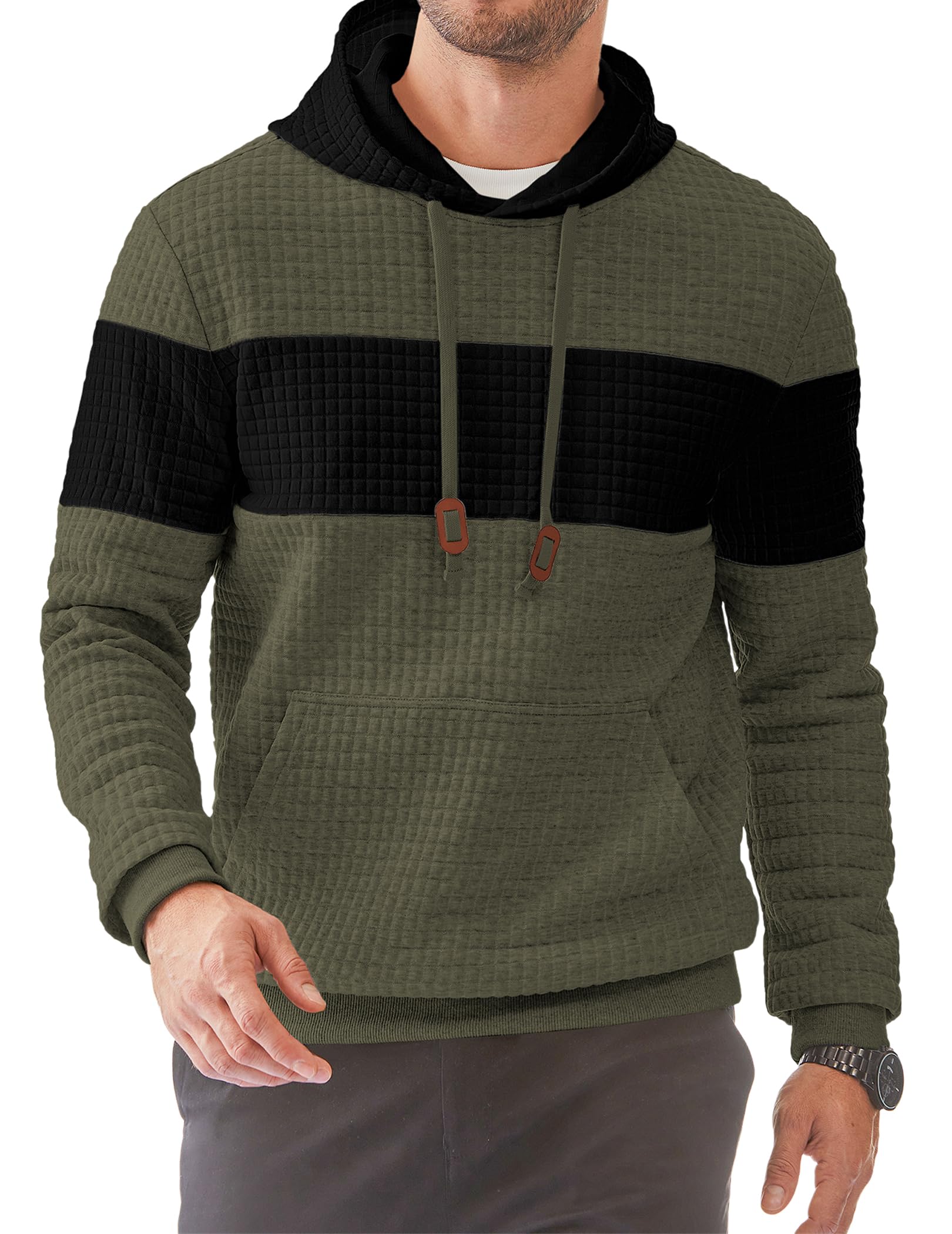 JMIERR Kapuzenpullover Herren Pullover Langarm Hoodie Herren Warm Jacquard Casual Farbblock Sweatshirt mit Taschen