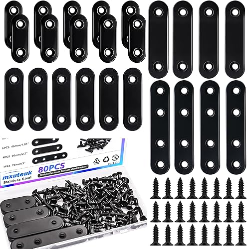 Miniatura 9 de mxuteuk Soportes planos rectos de acero inoxidable, soportes de metal, placa de reparación para muebles, estantes de madera, gabinete, juego de 96