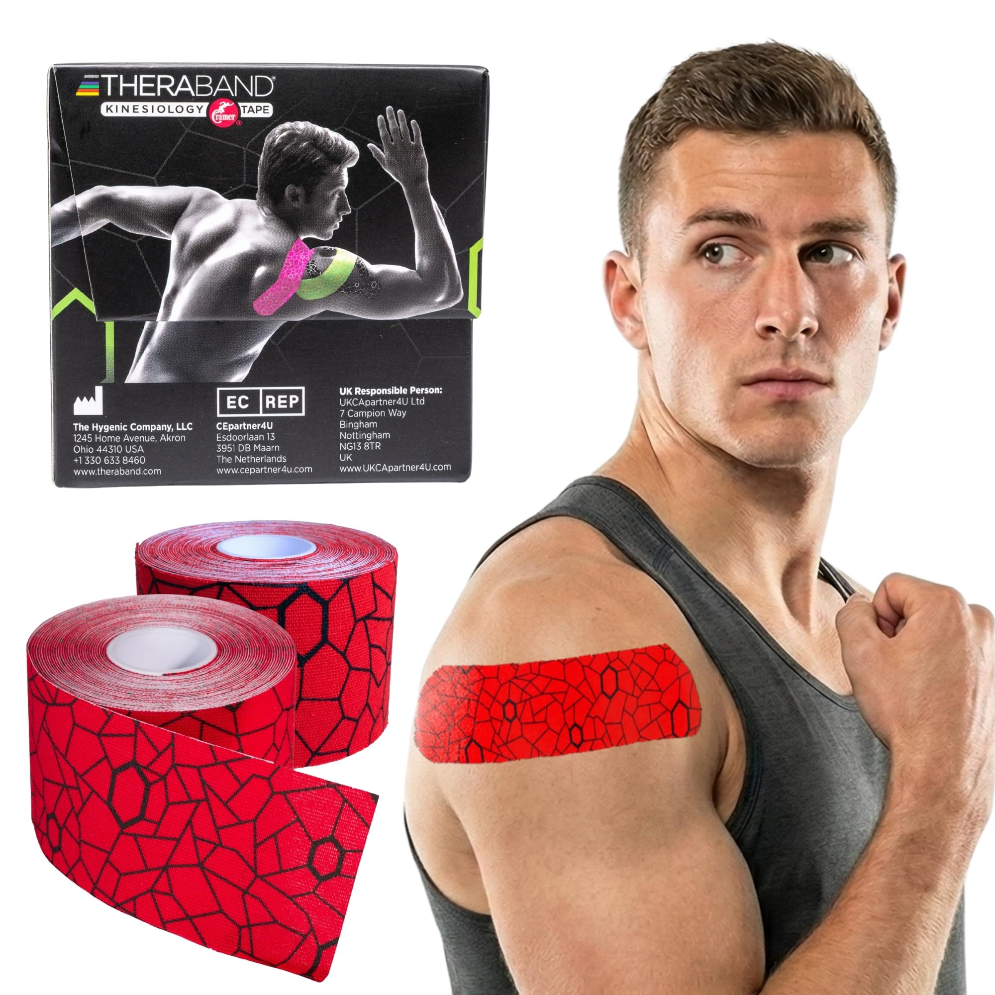 Theraband Continua Rollo de Cinta para kinesiología (2 Pack), 2 "x 16,4 14002, Rojo/Negro
