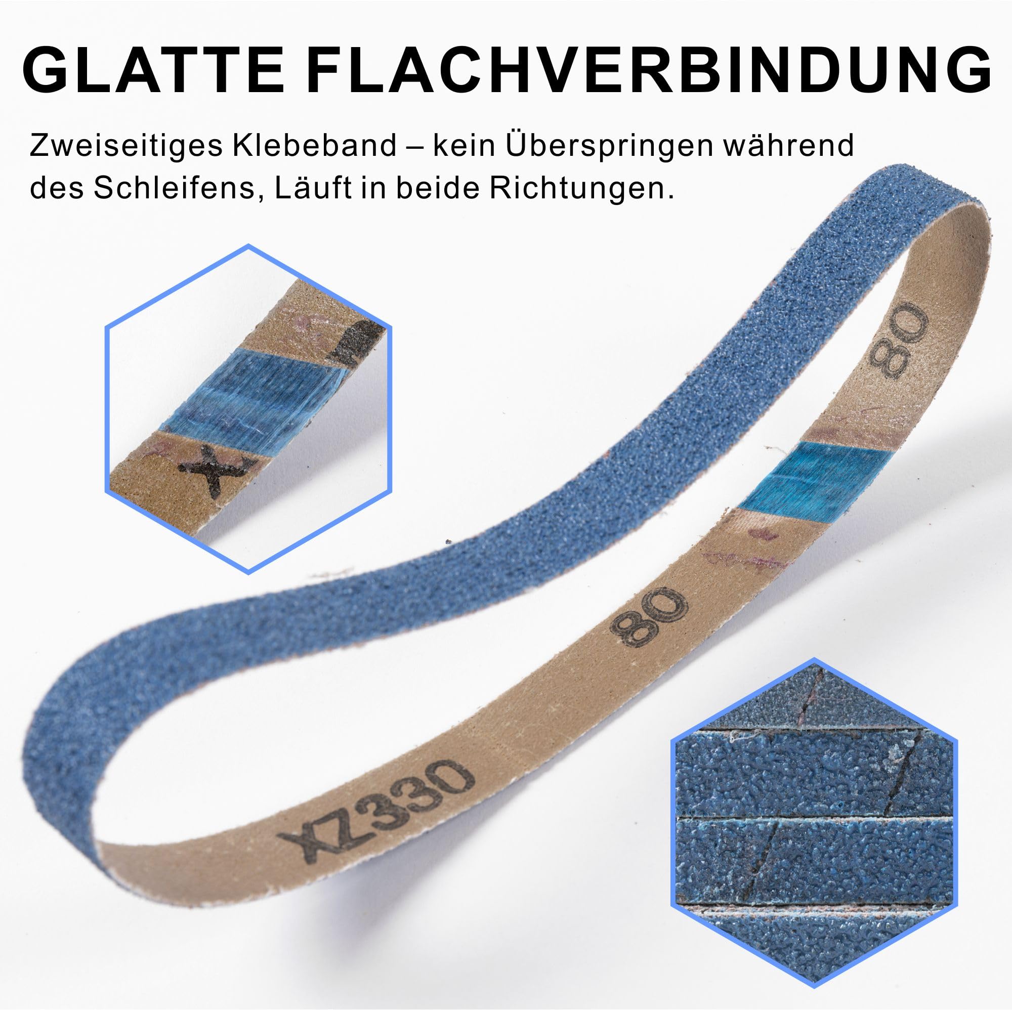 Luftbandschleifer, 20 x 520 mm, Riemengröße, pneumatisches Werkzeug mit 12 Riemen (#40, 60, 80 und #120), gut zum Entgraten, Schleifen und Finishing