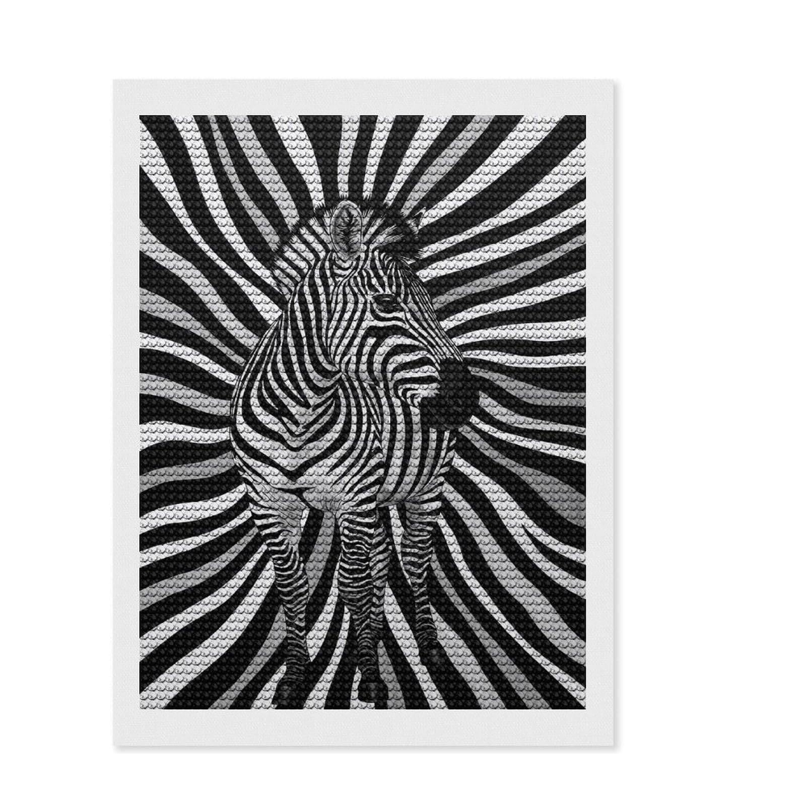 Junmoney Zebra in Black and White Diamond Painting Canvas Set 12"x16", for Teens, Simple to Start, Farmhouse Decor, Thoughtful Handmade Gift