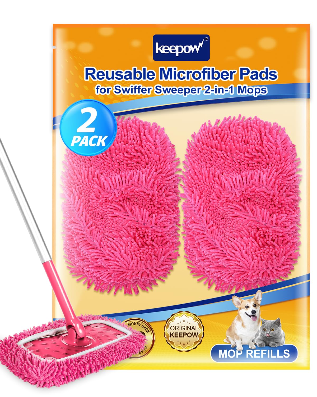 KEEPOW Toallitas de suelo reutilizables para Swiffer, 2 unidades de microfibra rosa, húmedas y secas, gran absorción de polvo y pelo