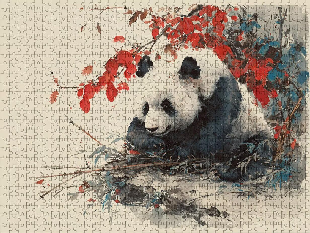 I-4285 Drewniane puzzle Panda, 122 x 81 cm, urocze puzzle 3000 elementów dla dorosłych z pudełkiem, edukacyjna gra wymagająca, prezenty dla nastolatków, napis na plecach, łatwe do odróżnienia