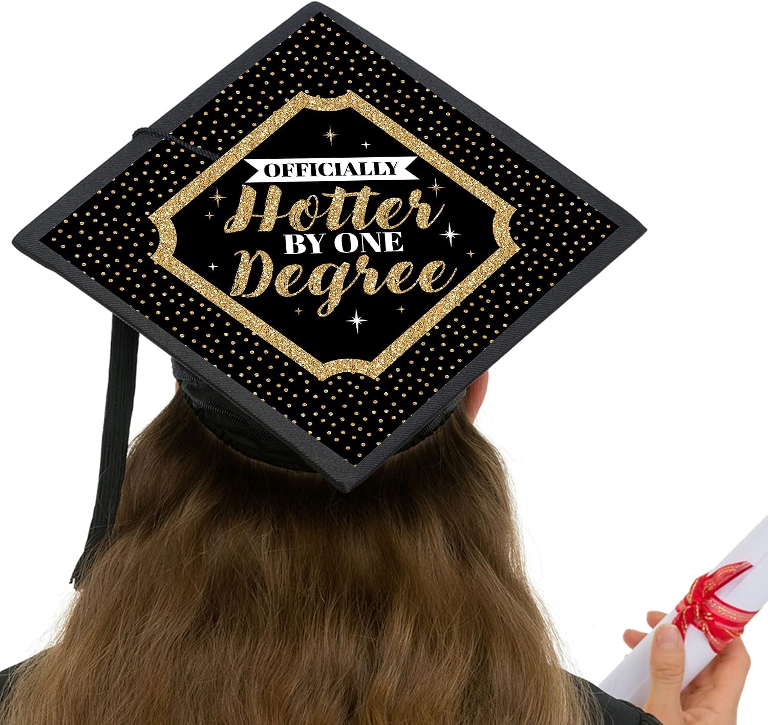 Big Dot of Happiness Officially Hotter By One Degree - College Graduation Cap Decorations Kit - Grad Cap Cover