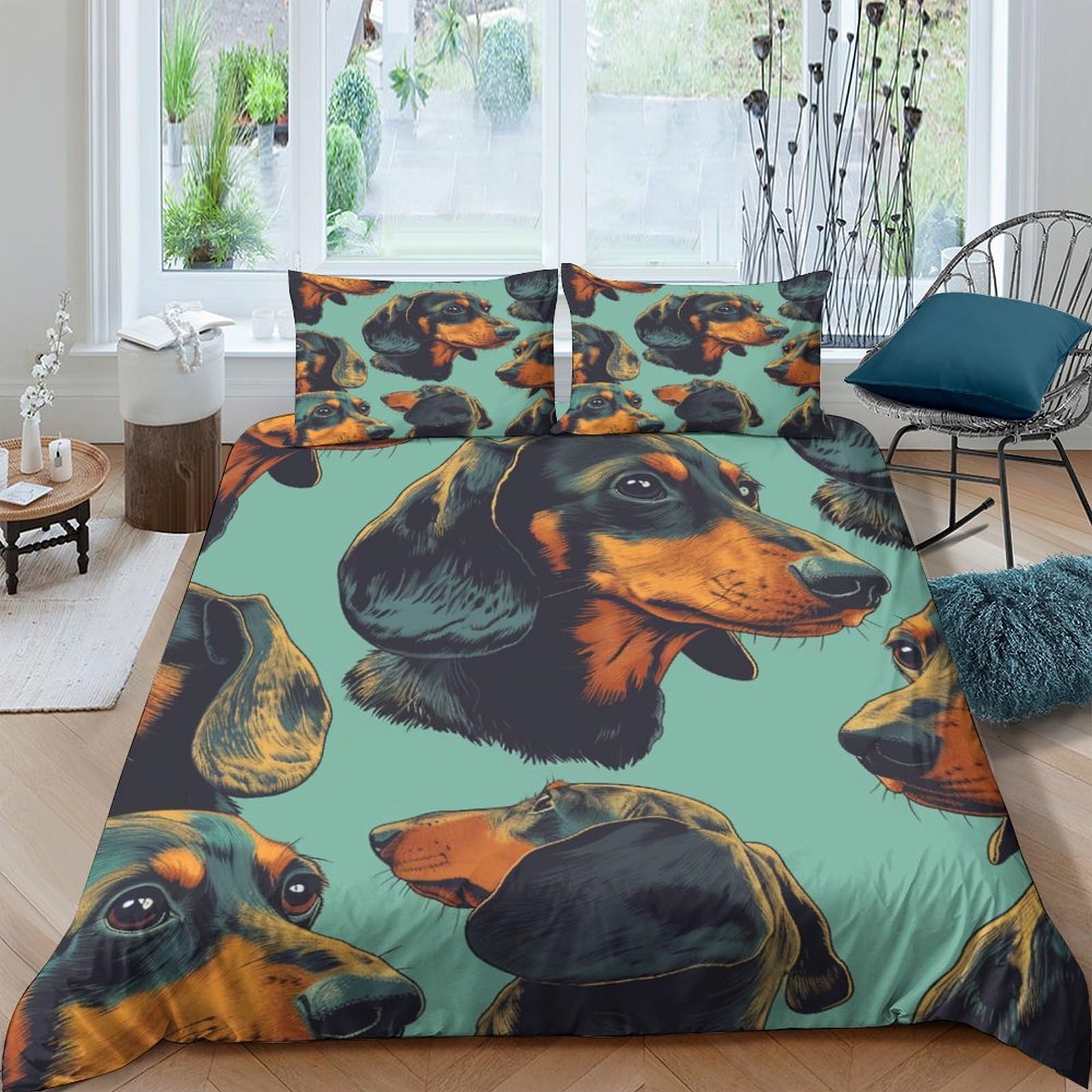 Sausage Dog Quilt Cover 3D Print Winter Soft Duvet Cover Bedding Comforter Cover Microfiber with Zipper Closure Apply to Kids Youth 3 Piece Set Room Decor Soft And Comfortable Double（200x200cm）