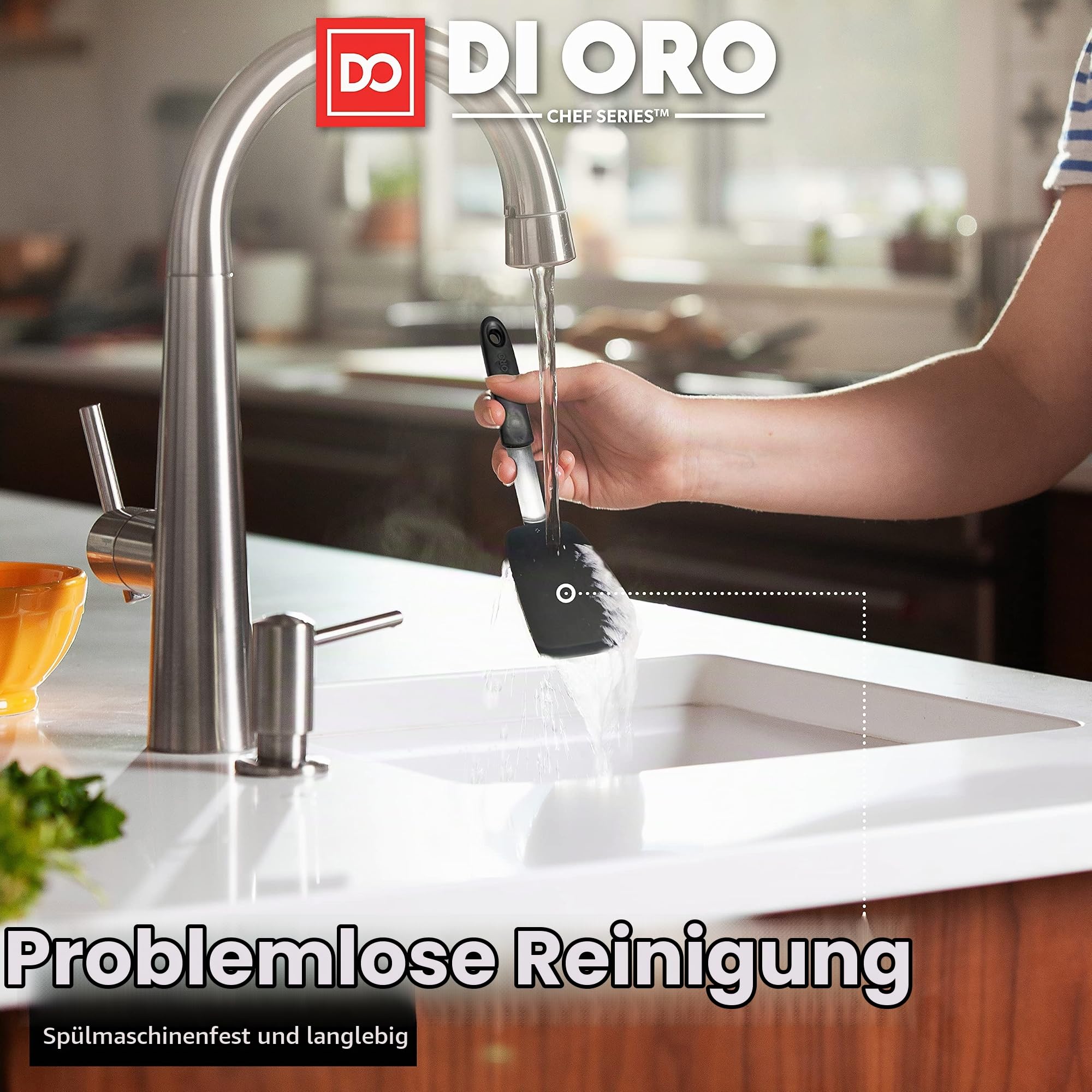 DI ORO Pfannenwender Silikon - 315°C Hitzebeständige Silikonspatel, BPA-frei - Küchenhelfer-Set für beschichtete Pfannen - Spatel für Eier, Crêpes und Burger - Robustes Küchenutensilien-Set (3-Teilig)
