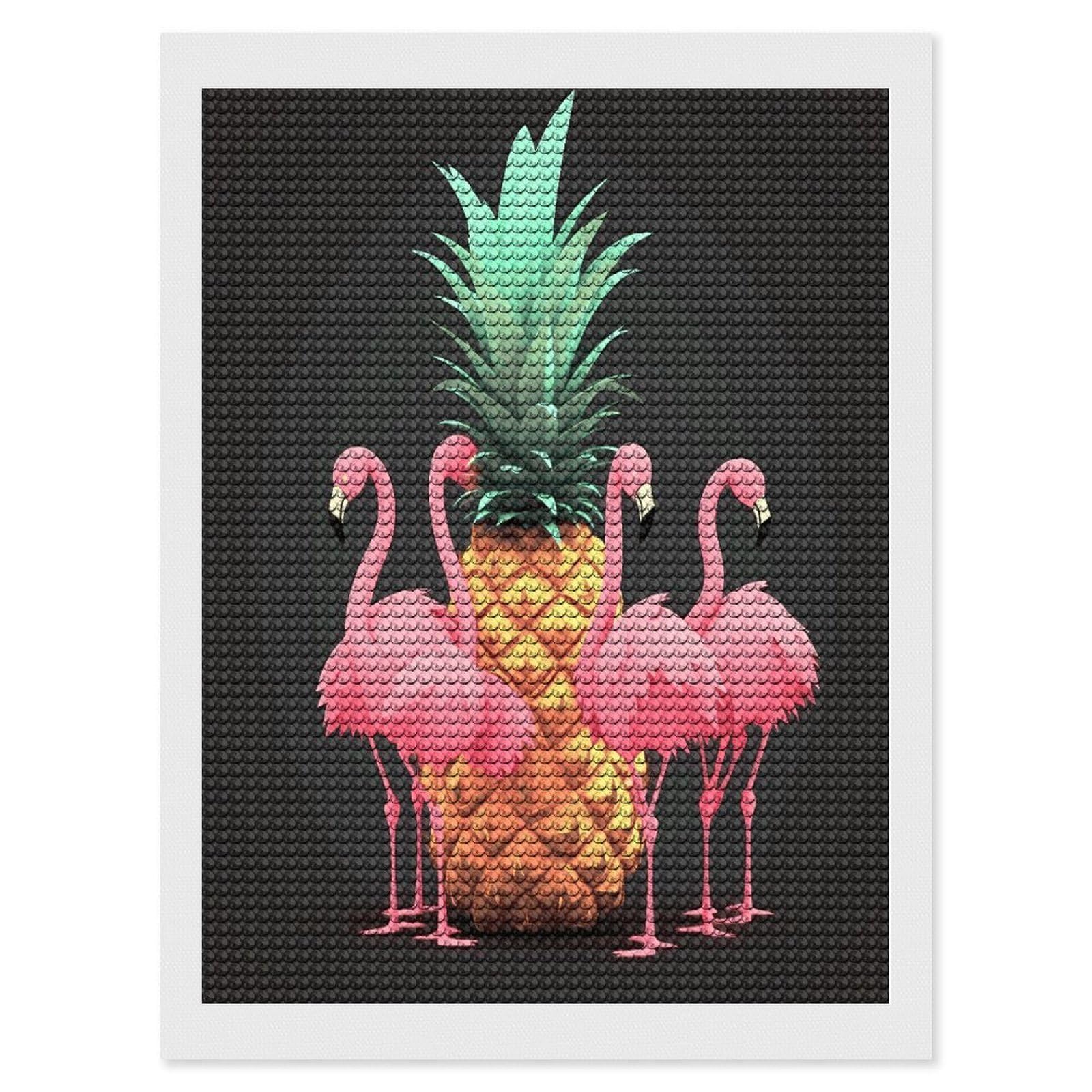 FekiLoot Pineapple Flamingos Paint by Numbers Kit for Adults Beginner DIY Diamond Dots Paintings Round Full Drill Diamond Art Kits Picture Diamond Art Painting Kits for Home Decor 12"x16"