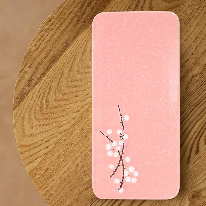Plato de Cerámica Rectangular Japonés Rosa para Sushi miniatura 2