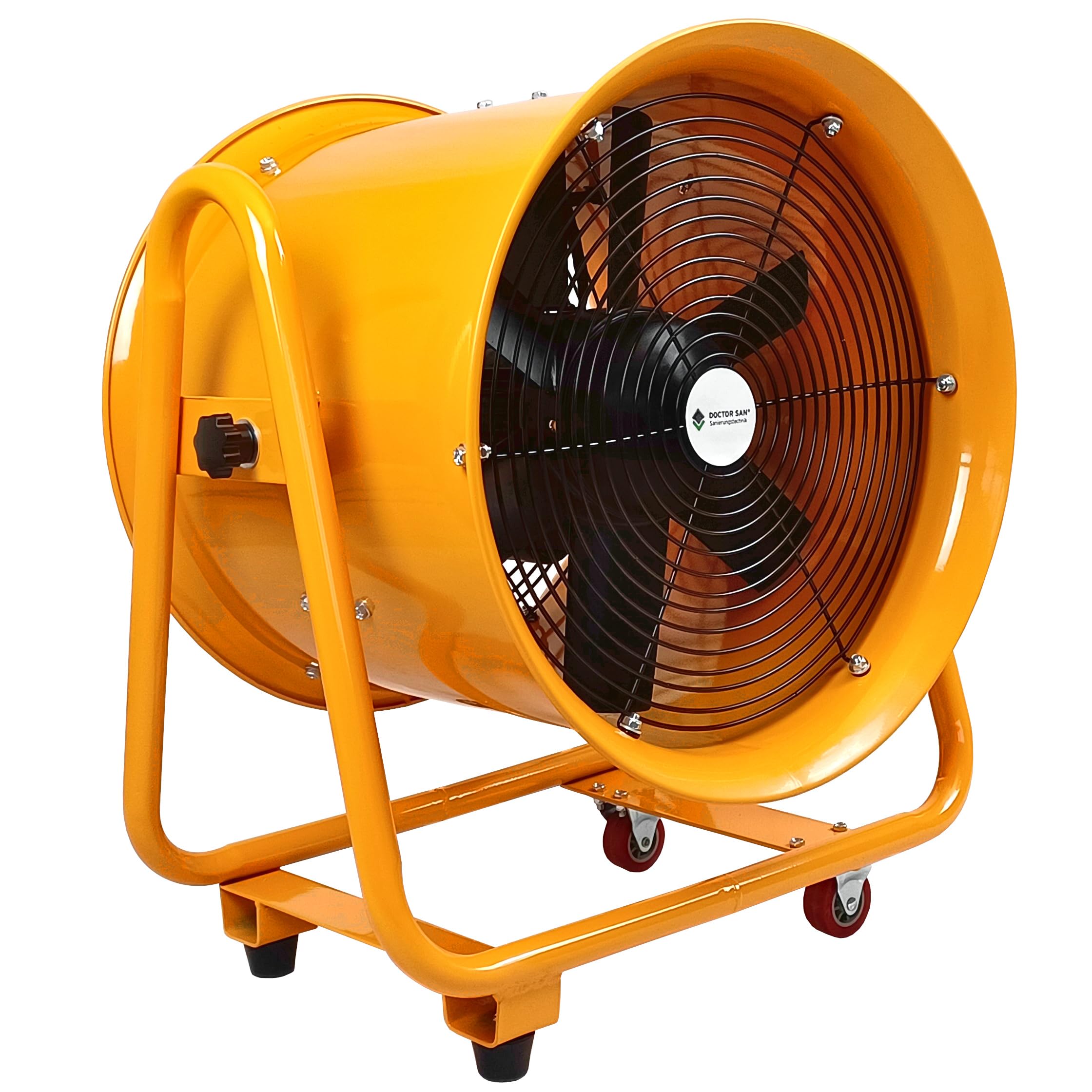 Doctor San - Sanierungstechnik Robuster Hallenventilator aus Metall rund Rohrventilator Baugebläse Ø 400mm 5520m³/Std mit Rollen