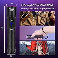 Vista 8 de Linterna de luz negra de 365 nm, linterna UV recargable con pantalla LCD, potentes luces ultravioleta para detección de orina de mascotas, curado