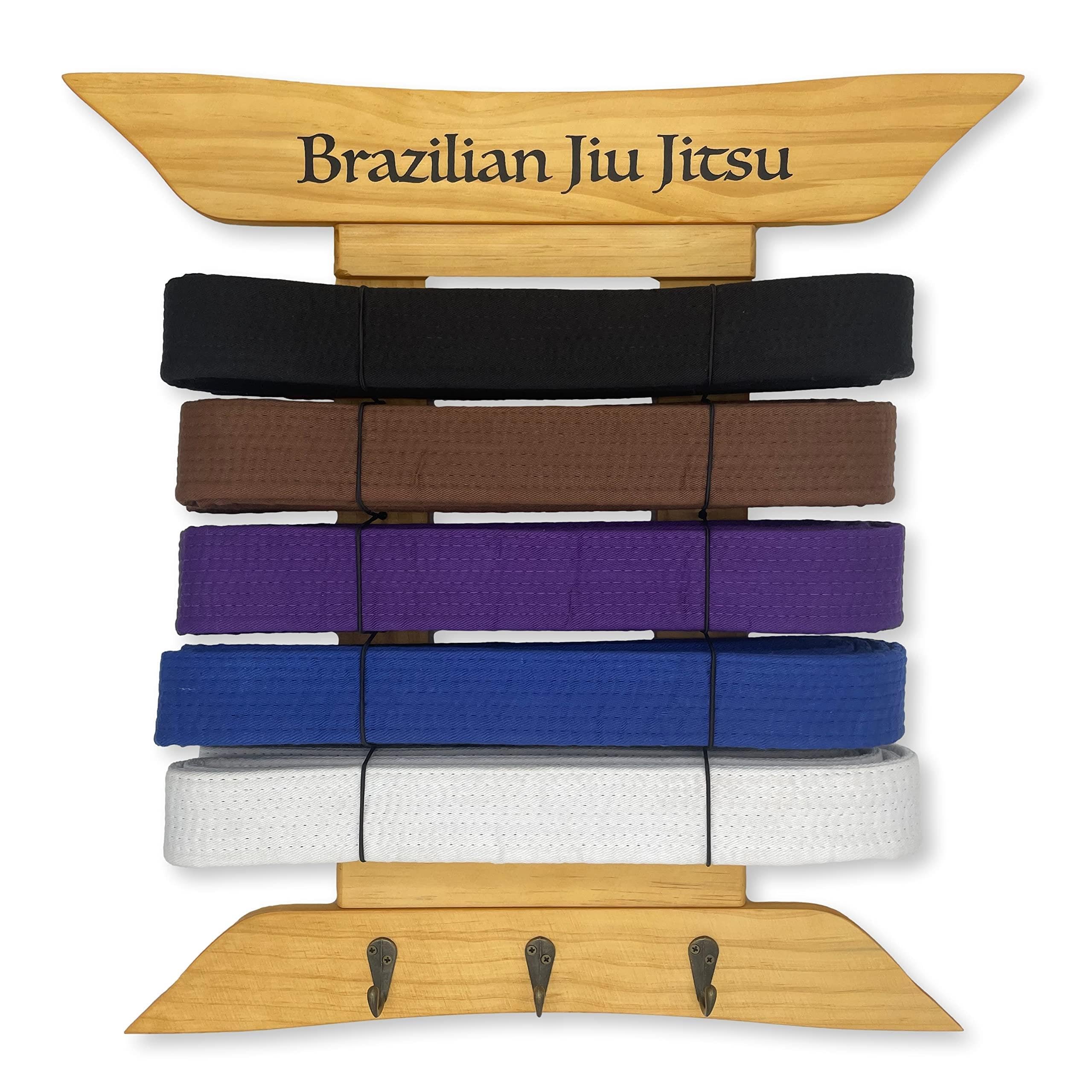 Brazilian Jiu Jitsu Belt Display | BJJ Belt Rack for 5 Belts Plus Medals Hanger | from White to Black Belt | Martial Arts Belt Holder Case | Gifts for Jiu Jitsu Practitioners