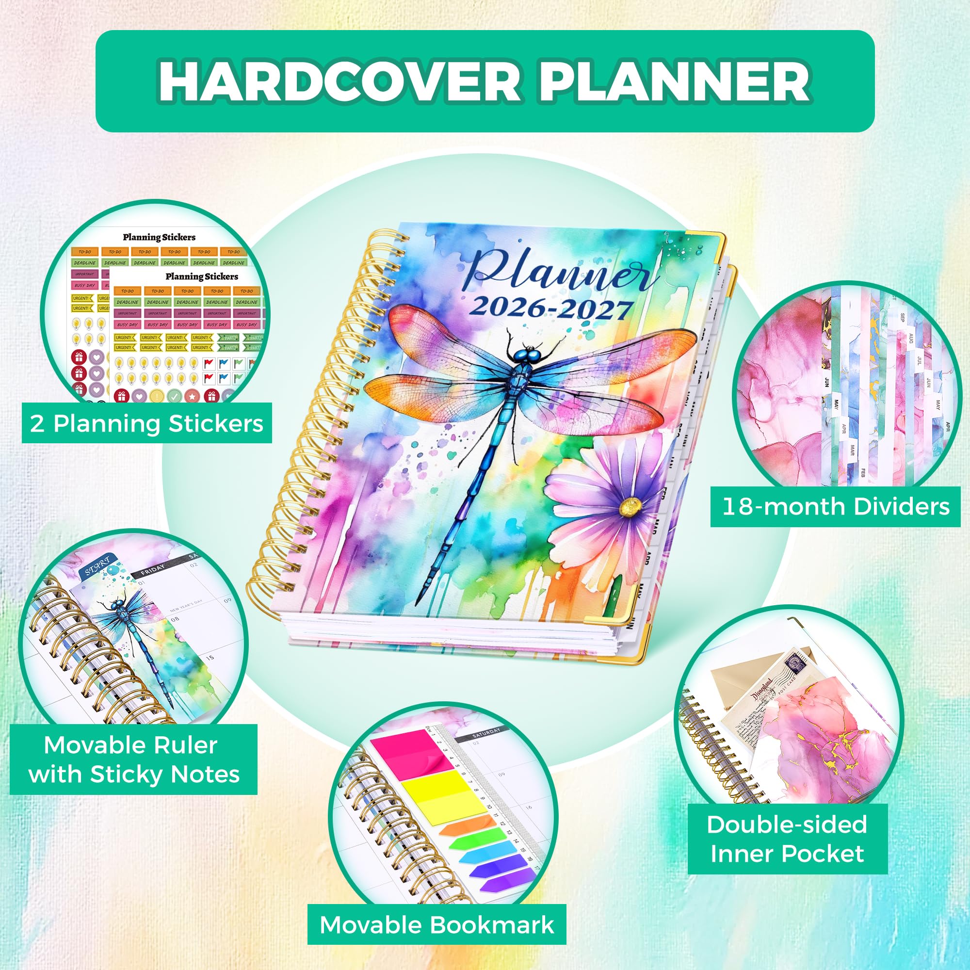 Planner 2026-2027, agenda settimanale e mensile 18 mesi, gennaio 2026 - giugno 2027, 22,9 x 29,5 cm, calendario con copertina rigida con linguette per pagina, pagina separatore, tasca interna