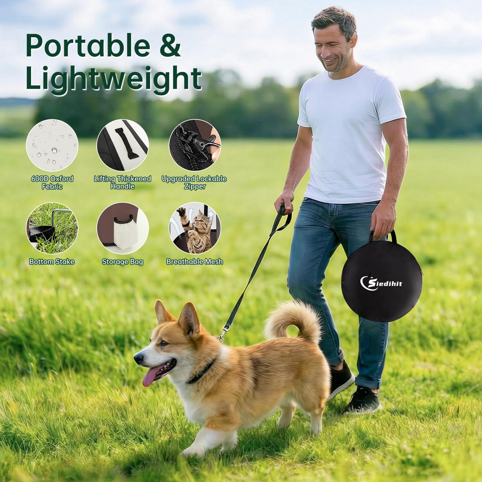 Box per cani marroni per animali domestici, tenda pieghevole per gatti di medie dimensioni, gabbia portatile per esercizi, copertura impermeabile e traspirante, per interni ed esterni, viaggi