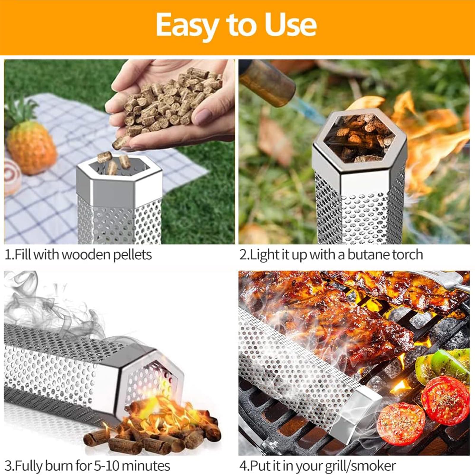 Joyeee Tubo per Affumicatore BBQ, Smoker Tube BBQ in Acciaio Inox, per qualsiasi griglia o affumicatore, fumatori caldo/freddo (31cm)